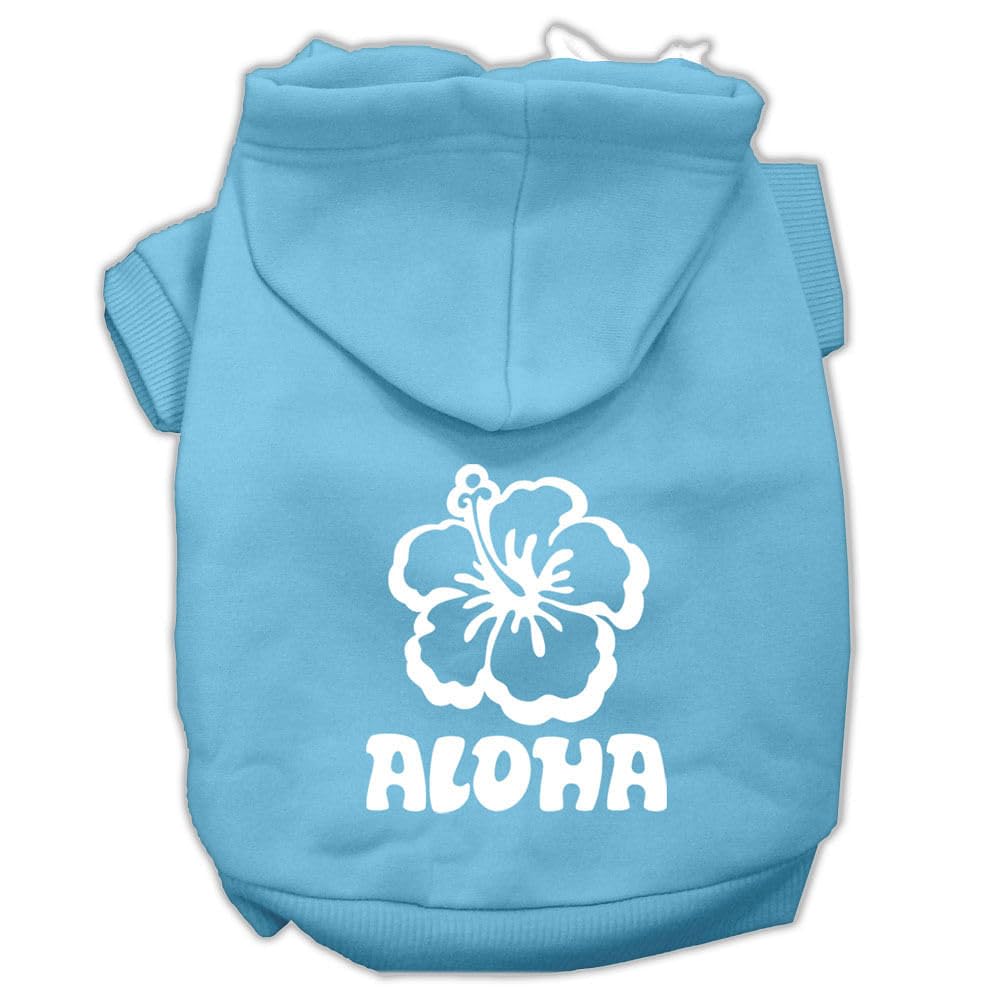 Pet, Dog & Cat Hoodie Screen Printed, 'Aloha Flower' Baby Blue Lg (10-14 Lbs.)