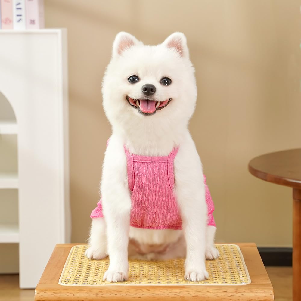 2 Pack Dog Dresses For Small Dogs Girl,Green Pink Girl Dog Clothes Sleeveless With Bow Decor, Cute Summer Cat Dresses For Cats O