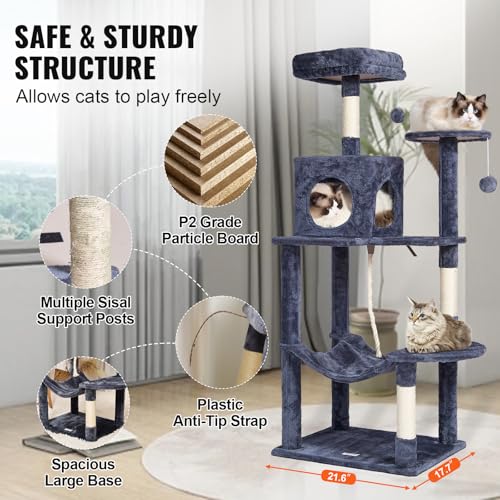 VEVOR Cat Tree 56.2 Cat Tower with Cat Condo Sisal Scratching Post Dark Grey