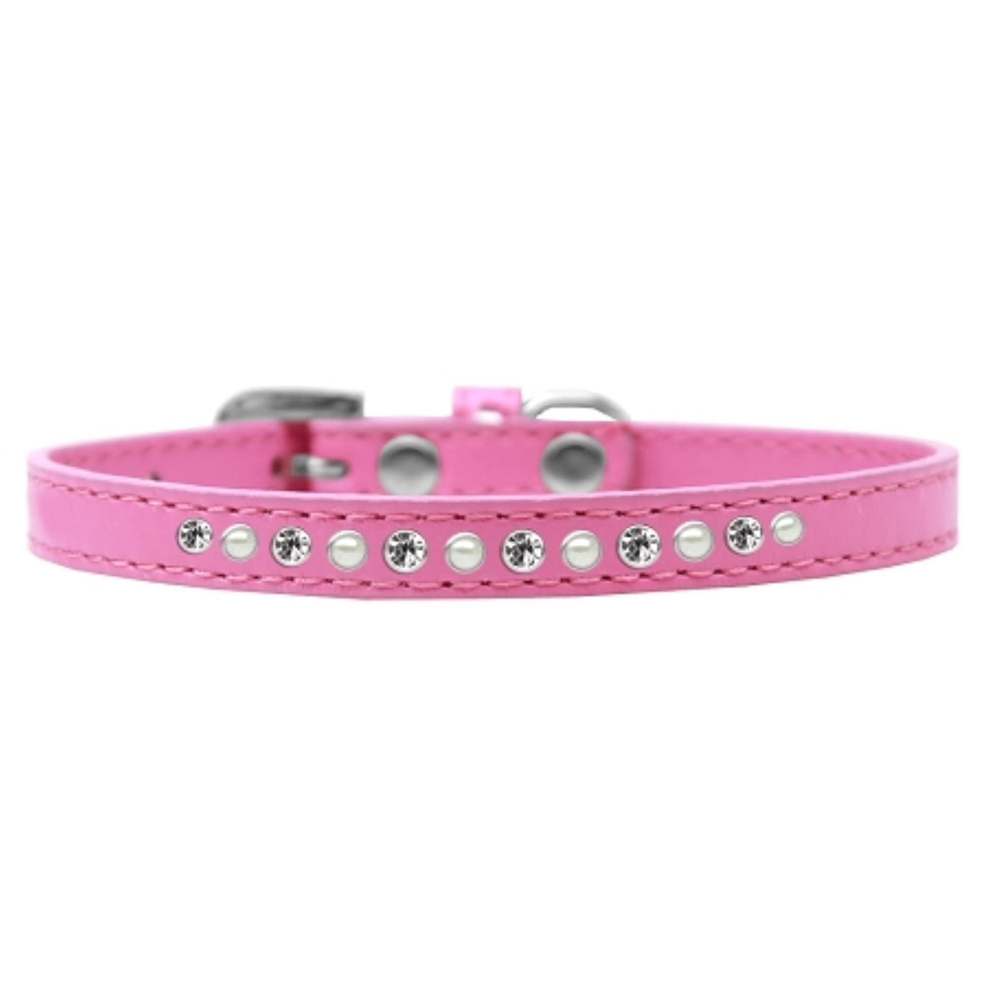 Mirage Pet Products Pearl and Clear Crystal Bright Pink Puppy Dog Collar, Size 12