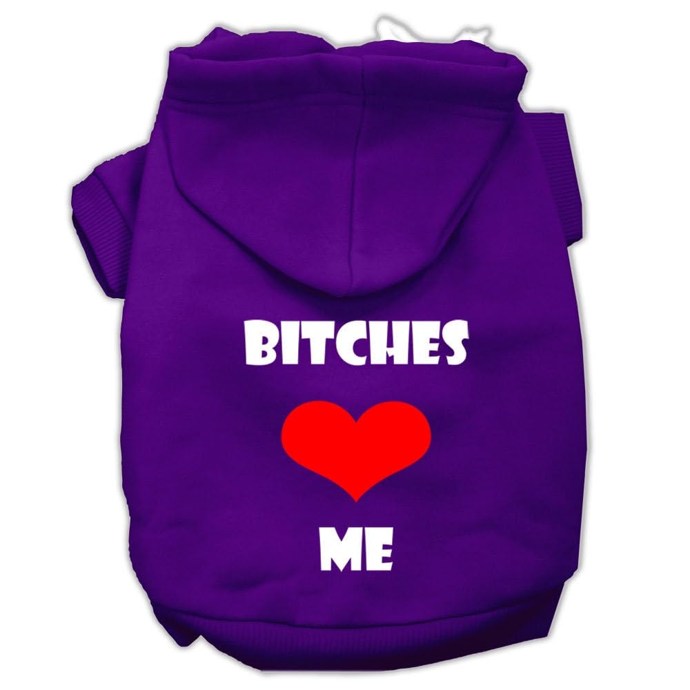 Pet, Dog & Cat Hoodie Screen Printed, 'Bitches Love Me' Purple 2Xl (20-25 Lbs.)