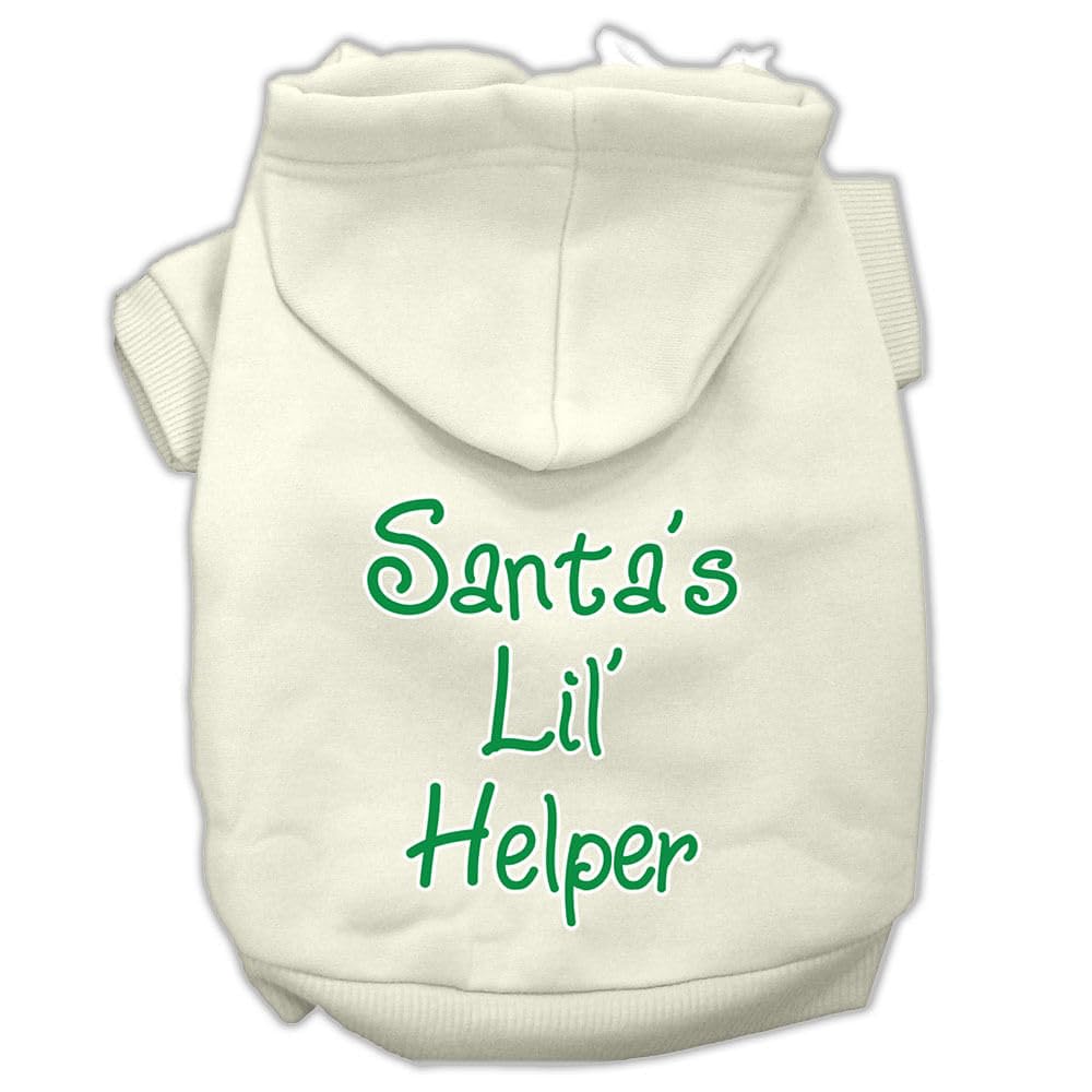 Christmas Pet Dog & Cat Hoodie Screen Printed, Santa's Lil Helper Cream SM (3-6 lbs.)