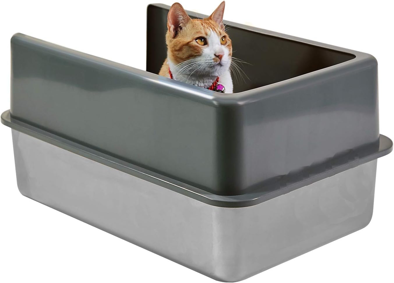 Iprimio Xl Cat Litter Box Enclosure - Stainless Steel Large For Boxes Big Cats - Never Absorbs Odor - Xl Cat Litter Box Enclosure With Teflon Coating - Litter Box Enclosure Only - Easy To Clean