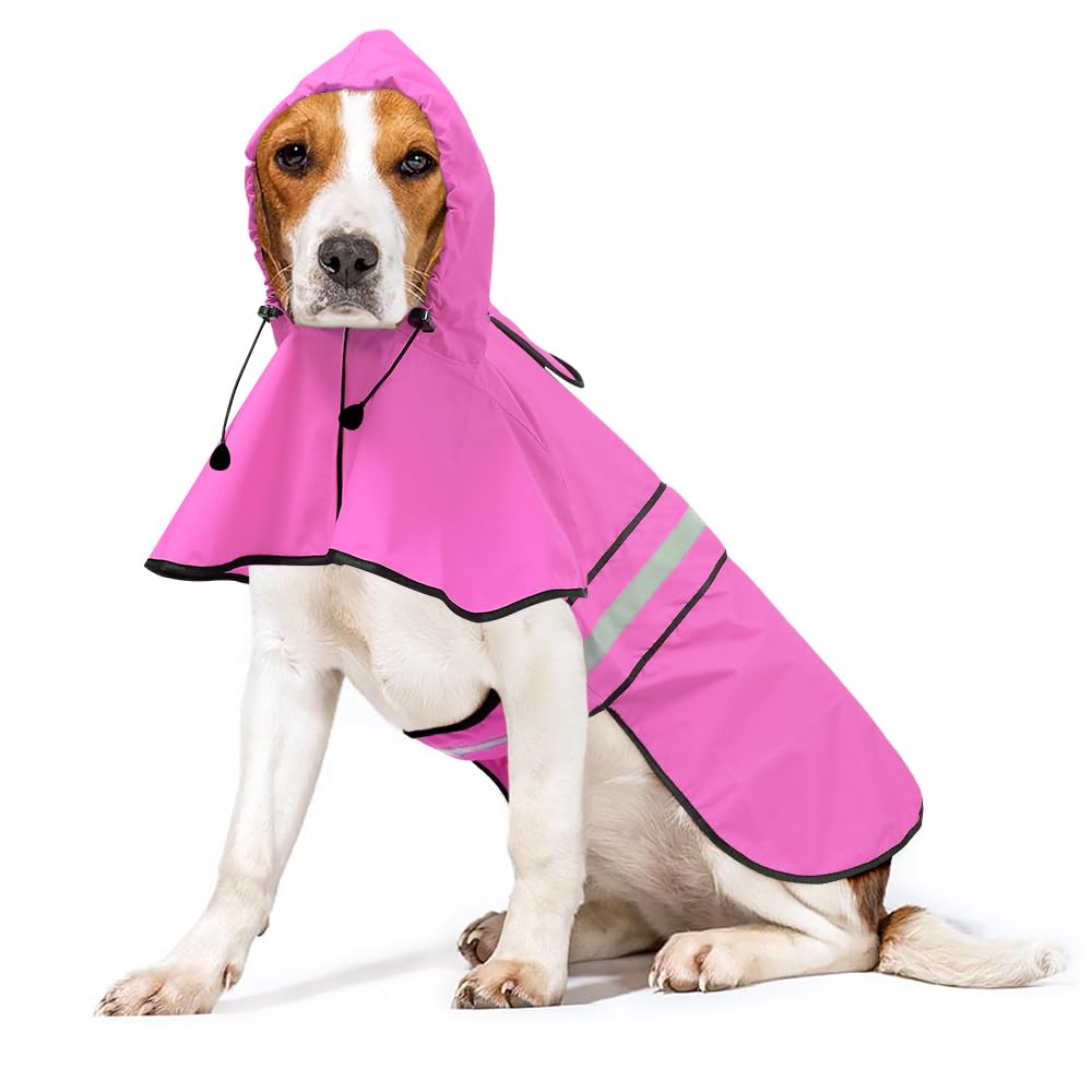 Ezierfy Waterproof Dog Raincoat - Adjustable Pet Rain Coat, Lightweight Dog Hooded Slicker Poncho Rain Jacket For Small To X- Large Dogs And Puppies (Pink, X-Large)