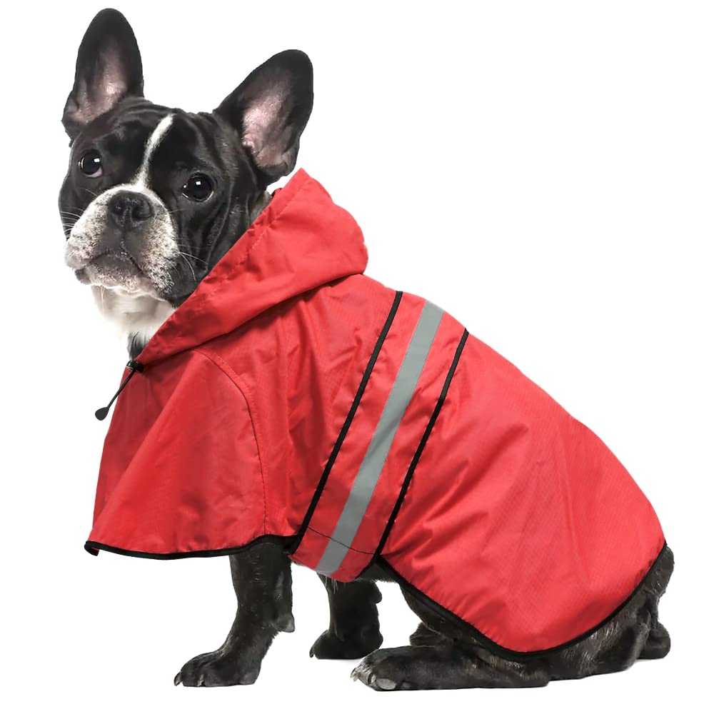 Ezierfy Waterproof Dog Raincoat - Reflective Adjustable Pet Rain Coats Jacket, Lightweight Dog Hooded Poncho Raincoats For Small Dogs (Red, Medium)