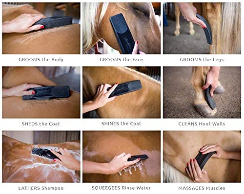Striphair Gentle Groomer - Original For Horses Dogs 6-In-1 Shedding Grooming Massage (Black)