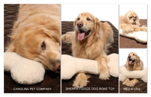 Carolina Pet Sherpa Bone Shaped Pillow/Toy For Pets, Large, Natural