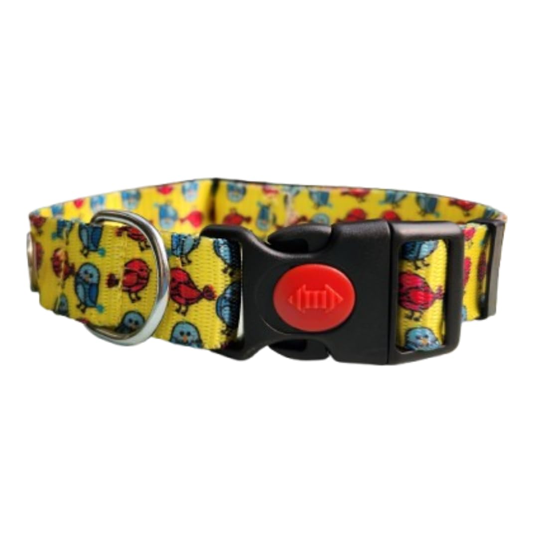 Tedhi Poonch Premium Adjustable Printed Collar For Dogs & Puppies (Cheerful Chirps, Large),10 Cm,W_10 Cm,Yellow