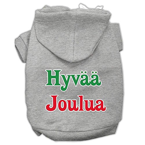 Pet Dog & Cat Hoodie Screen Printed, Hyvaa Joulua Gray XS (0-3 lbs.)