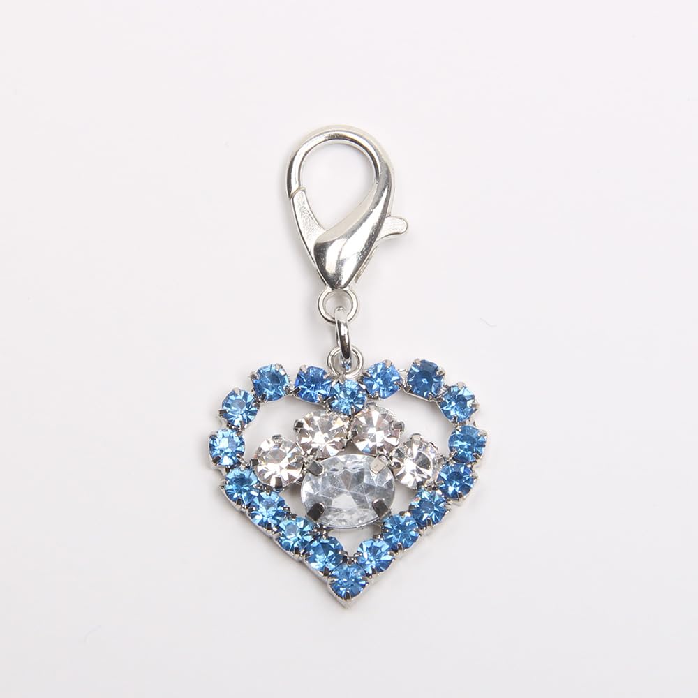 Xksrwe Bling Rhinestones Heart&Paw Charm Pendant Jewelry For Pet Dog Cat Puppy Necklace Collar Accessory (Blue)