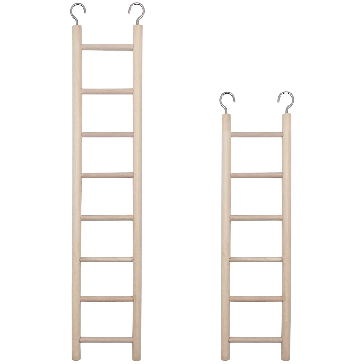 Lwingflyer 2Pcs Birdie Basics Wooden Ladder For Bird Cage Climbing Ladder Toy For Parakeets Parrots Cockatoo (6 Step & 8 Step)