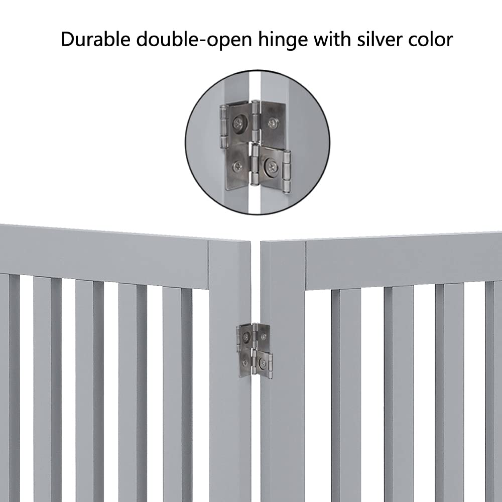 Unipaws Freestanding Wooden Pet Gate For Dog And Cat, 24' H And 36' H Foldable Dog Gate With 2Pcs Support Feet For Doorway, Halls, Stairs, Grey, Indoor Use