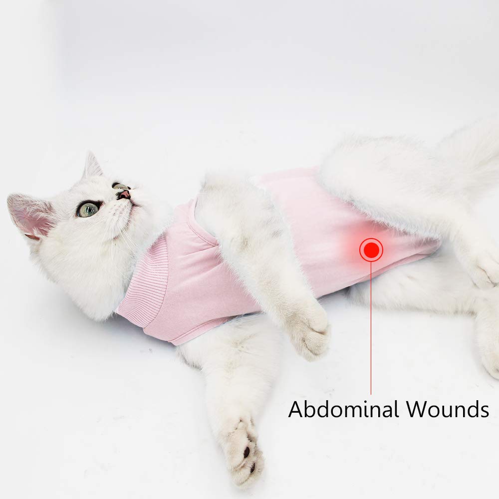 Ouuonno Cat Wound Surgery Recovery Suit For Abdominal Wounds Or Skin Diseases, After Surgery Wear, Pajama Suit, E-Collar Alternative For Cats (S, Pink)