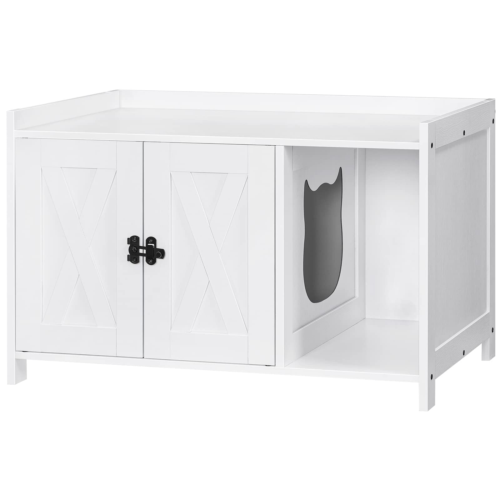 Mahancris Cat Litter Box Enclosure, Hidden Litter Box Furniture With Divider, Indoor Cat House, Wooden Cat Washroom Storage Cabi