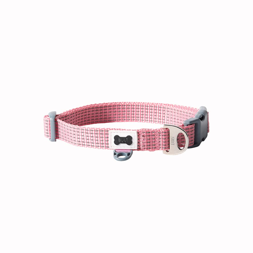 Built Pet Nightsafe Dog Collar Medium, Pink And Gray