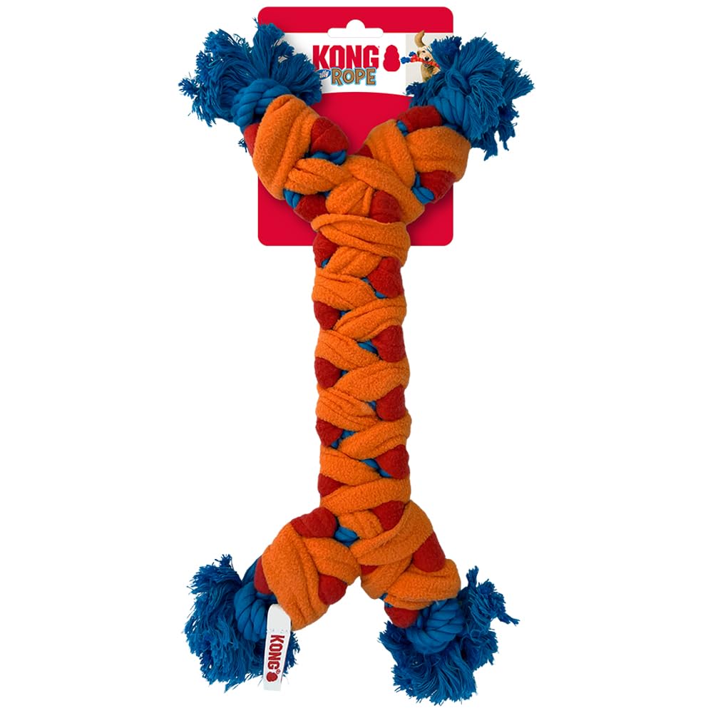 Kong Rope Rally Tug And Play Dog Toy - Woven Fleece Durable Toy For Shaking, Fetching, Tugging (Bone)