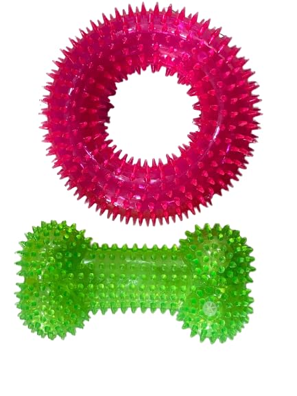 Pet Believe Spike Dental Chew Bone Toy For Dogs Combo Of 2 Squeaky Spike Ring + Spike Bone