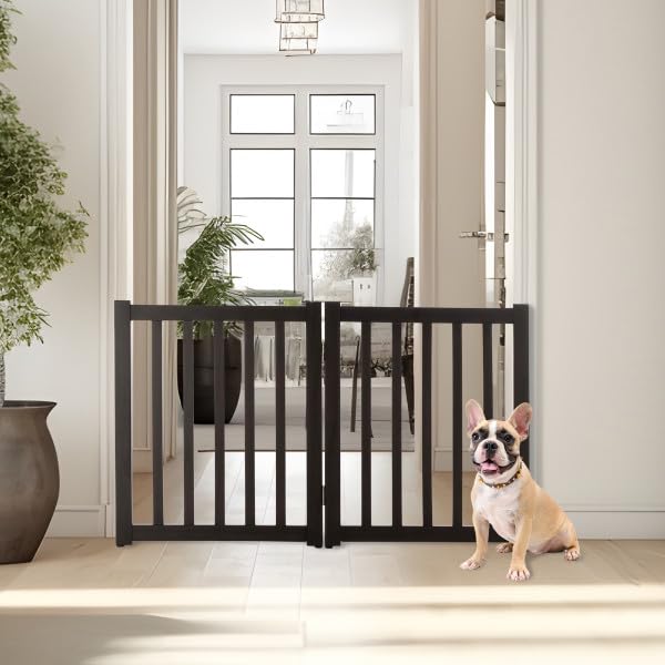 Freestanding Dog Gate - 2-Panel Foldable Indoor Pet Fence - 40x24-Inch Wood Dog Gate for Stairs, Hallways, or Doorways by PETMAK