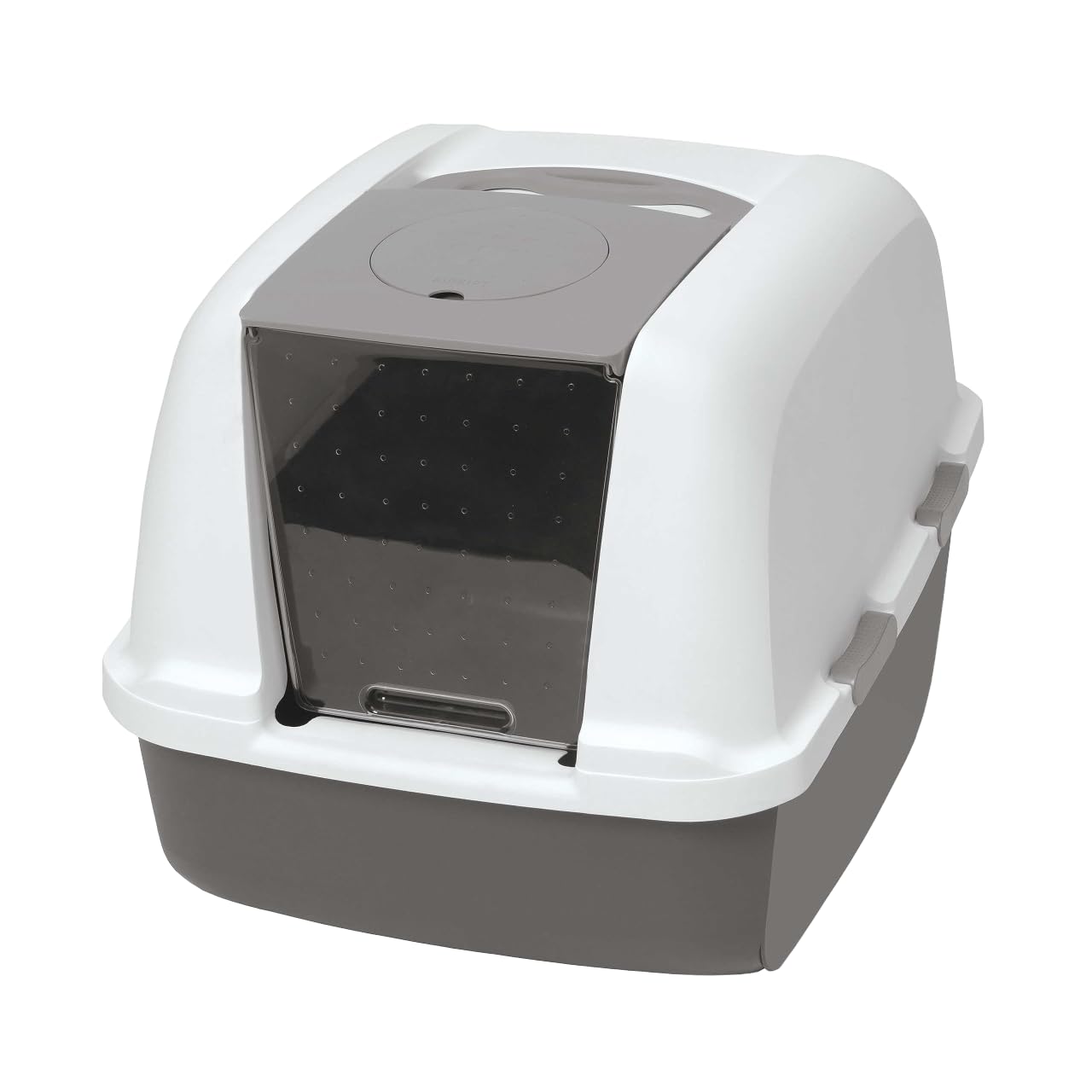 Catit Airsift Jumbo Hooded Cat Litter Pan, Warm Gray/White - Privacy And Easy Access For Cleaning - Ideal For Larger Cat Breeds Or Multiple Cat Households