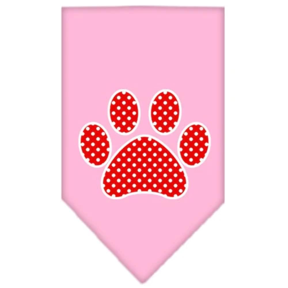 Pet and Dog Bandana Screen Printed, &quot;Red Swiss Dot Paw&quot; White Small