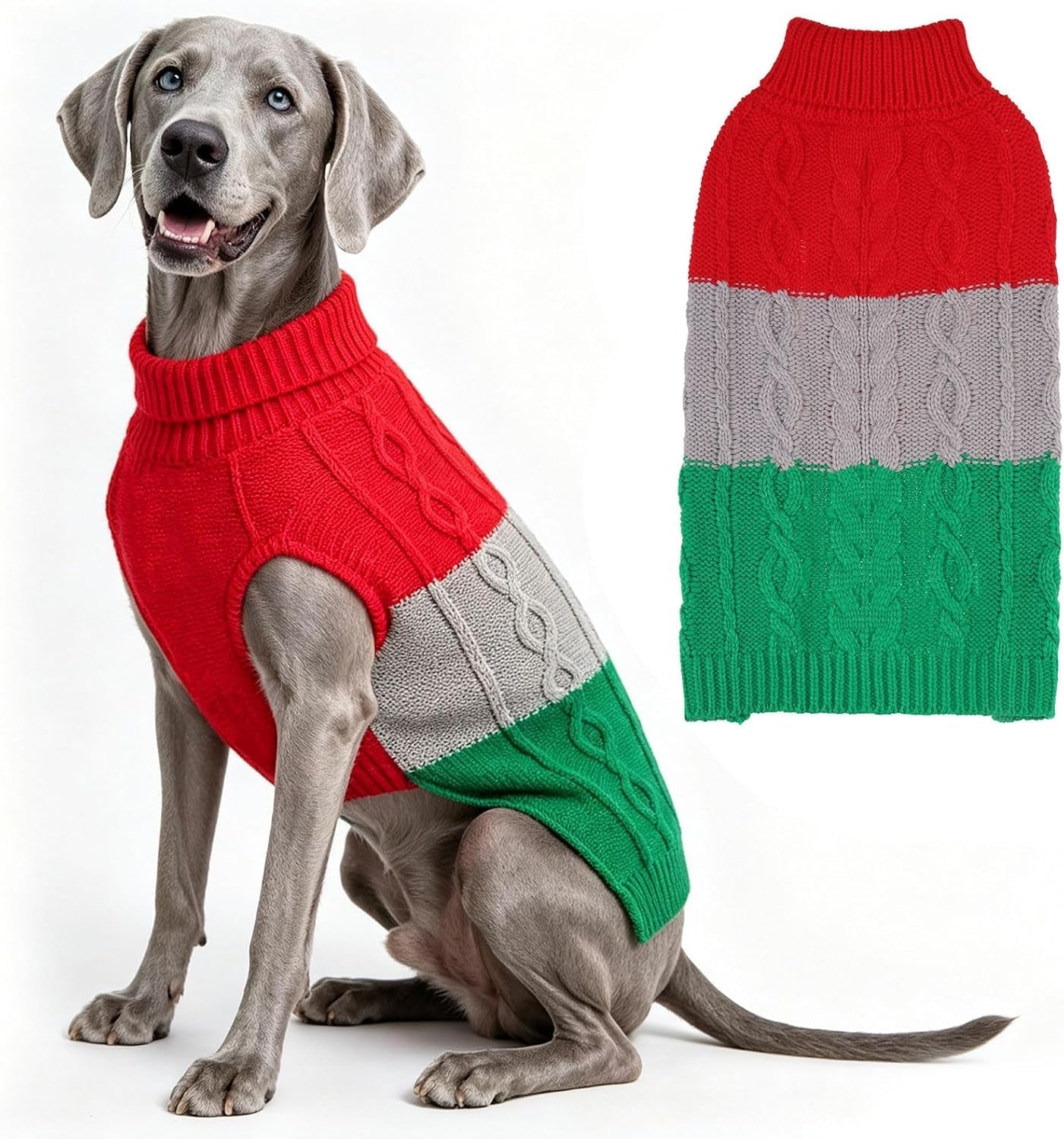 Color Block Cable Knit Dog Sweater – Turtleneck Pullover XS–XL