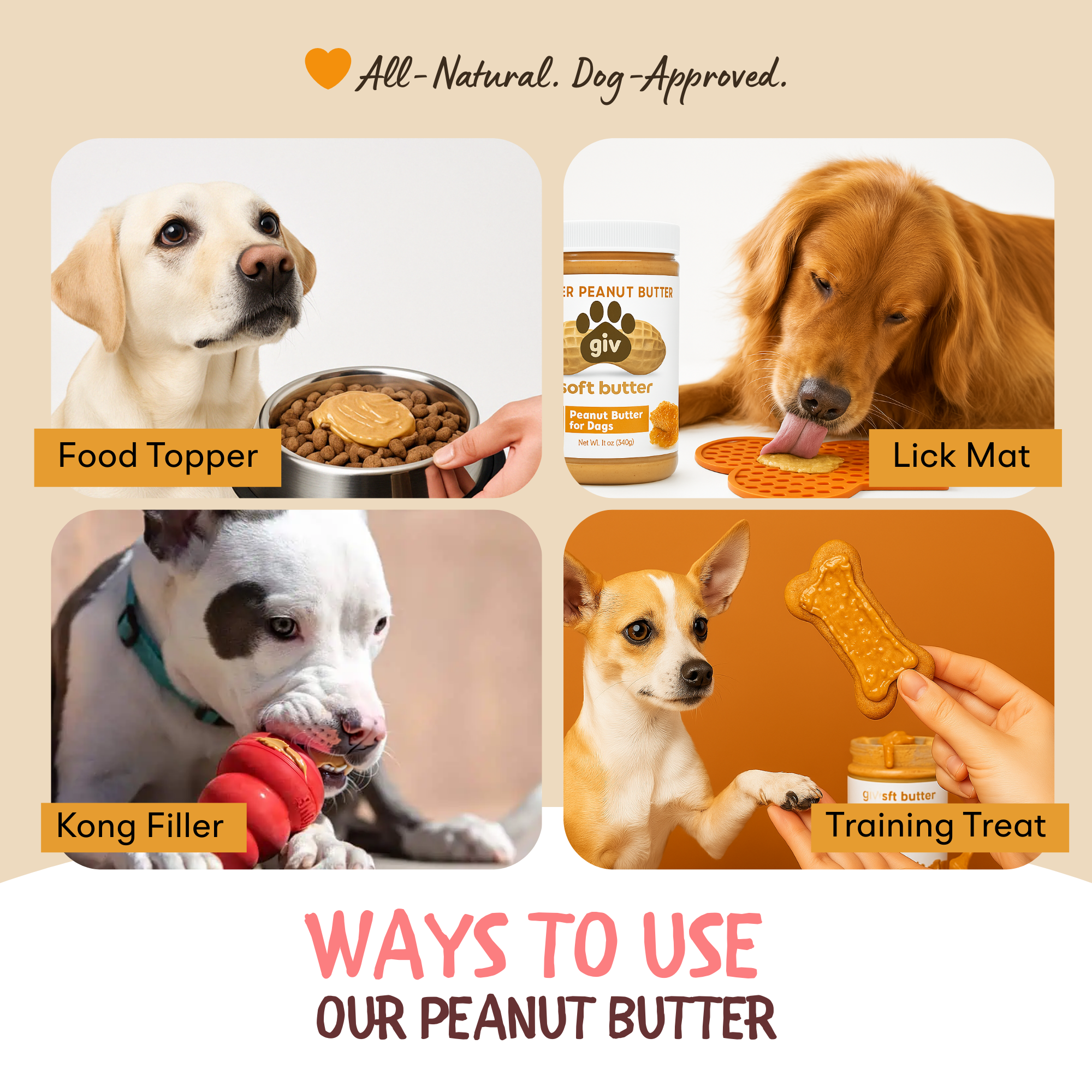 Dog Peanut Butter 4oz Pouch (3 Count) with Lick Mat