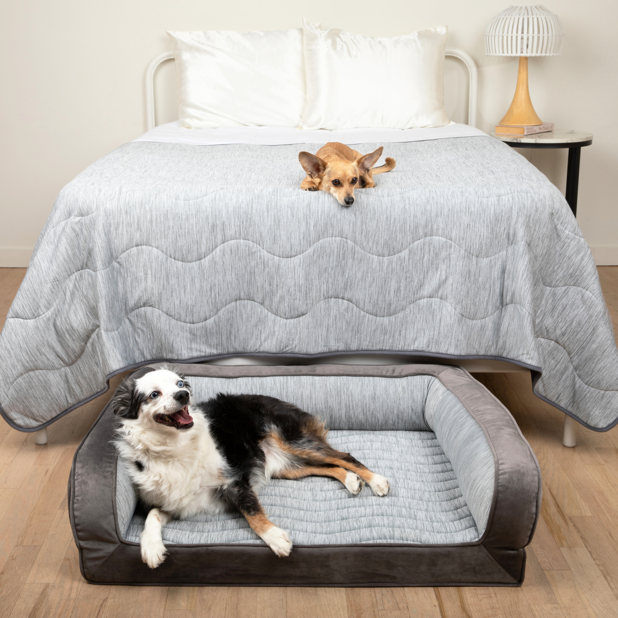 PupChill Cooling Bolster Dog Bed + Waterproof Blanket Bundle - Arctic Grey