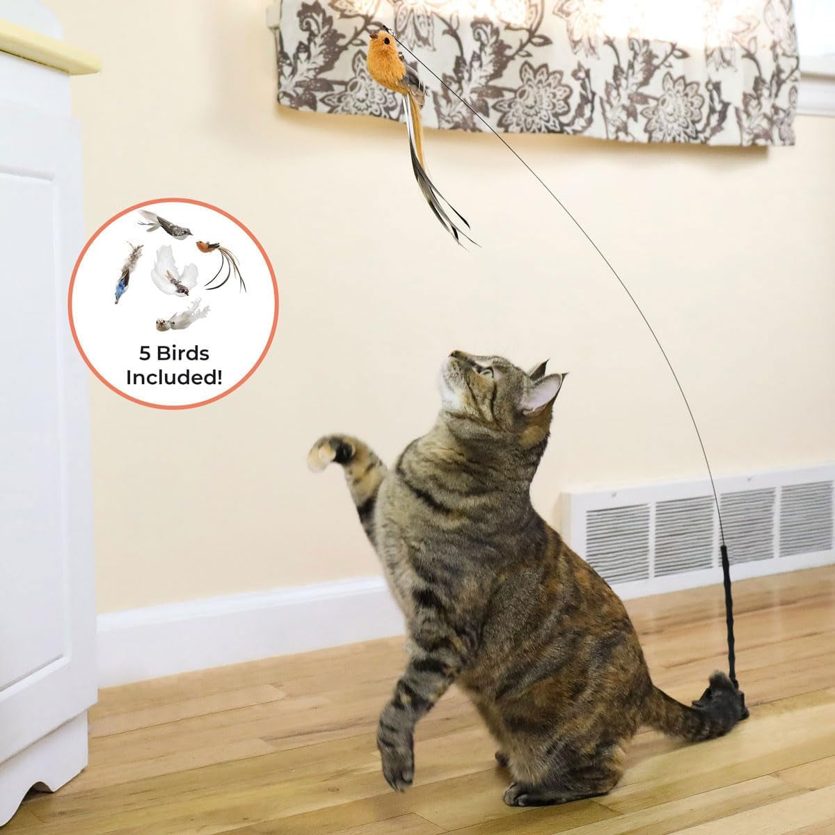 Interactive Cat Feather Toy with Suction Base & 5 Bird Refills