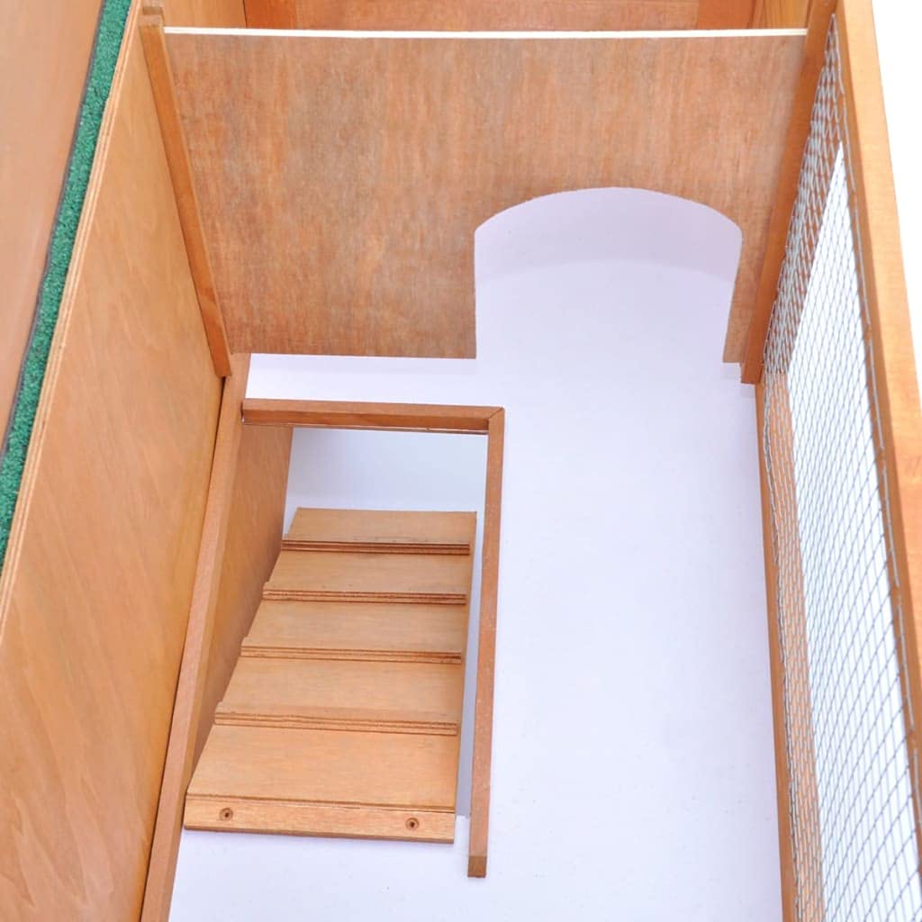 vidaXL Spacious Wooden Rabbit Hutch with Weatherproof Roof, Iron Wire Grid, Safety Lock, and Easy to Clean Pull-Out Tray - Ideal Outdoor Pet Cage for Small Animals - Brown Brass