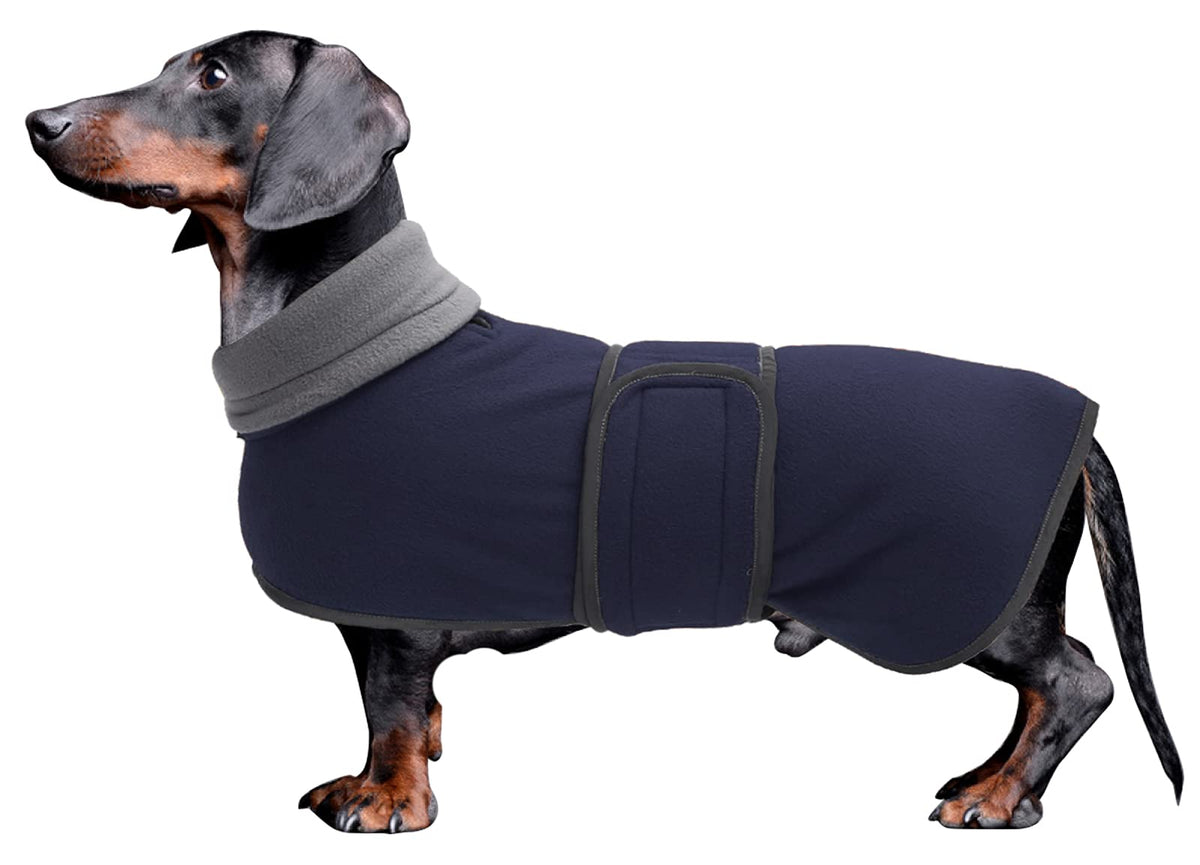 Dachshund Coats Sausage Dog Fleece Coat In Winter Miniature Dachshund Clothes With Hook And Loop Closure And High Vis Reflective Trim Safety - Navy - Xs