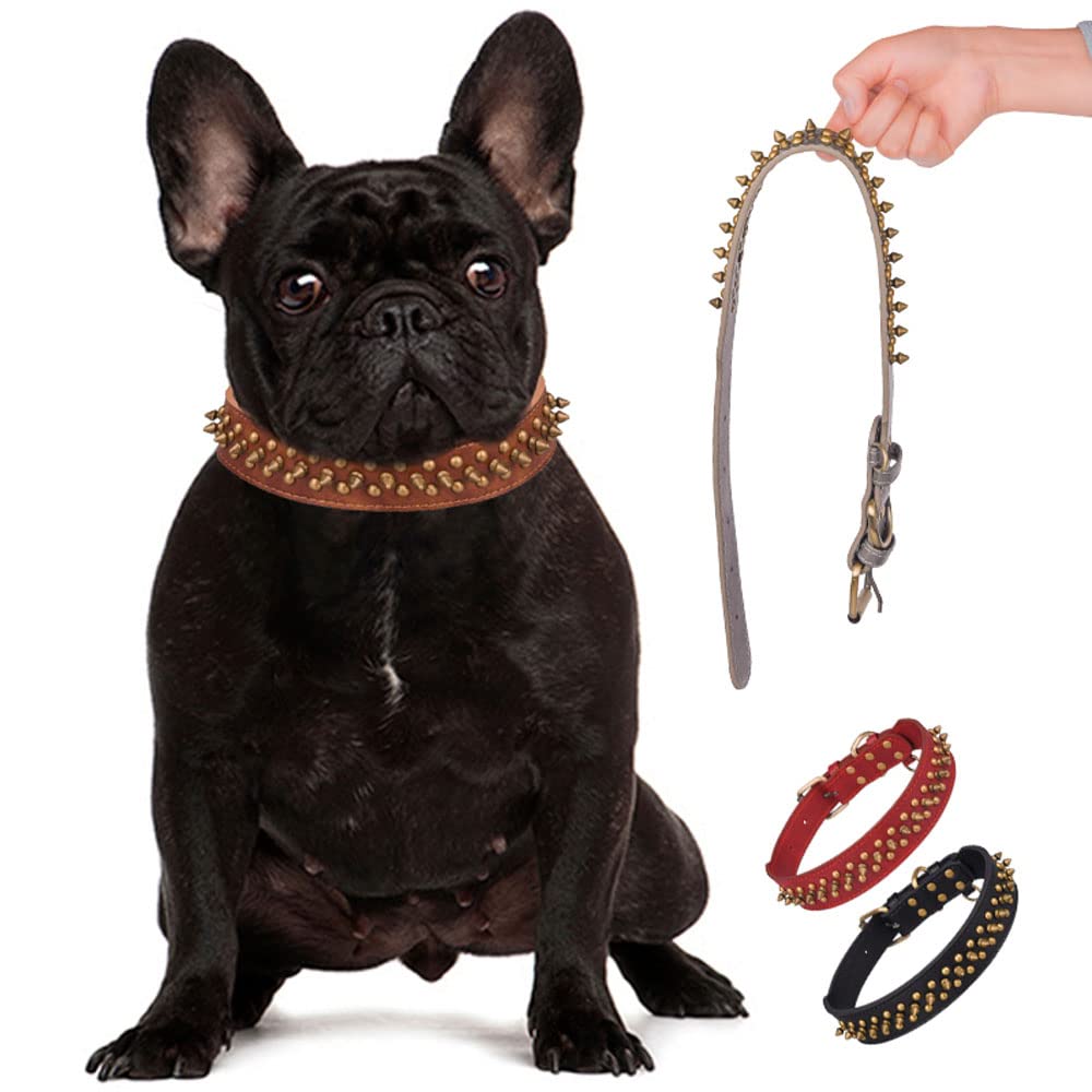 haoyueer Spiked Dog Collar Soft Pu Leather Mushrooms Rivet Spike Studded Puppy Adjustable Pet Collars for Small Breeds (L, Red2)
