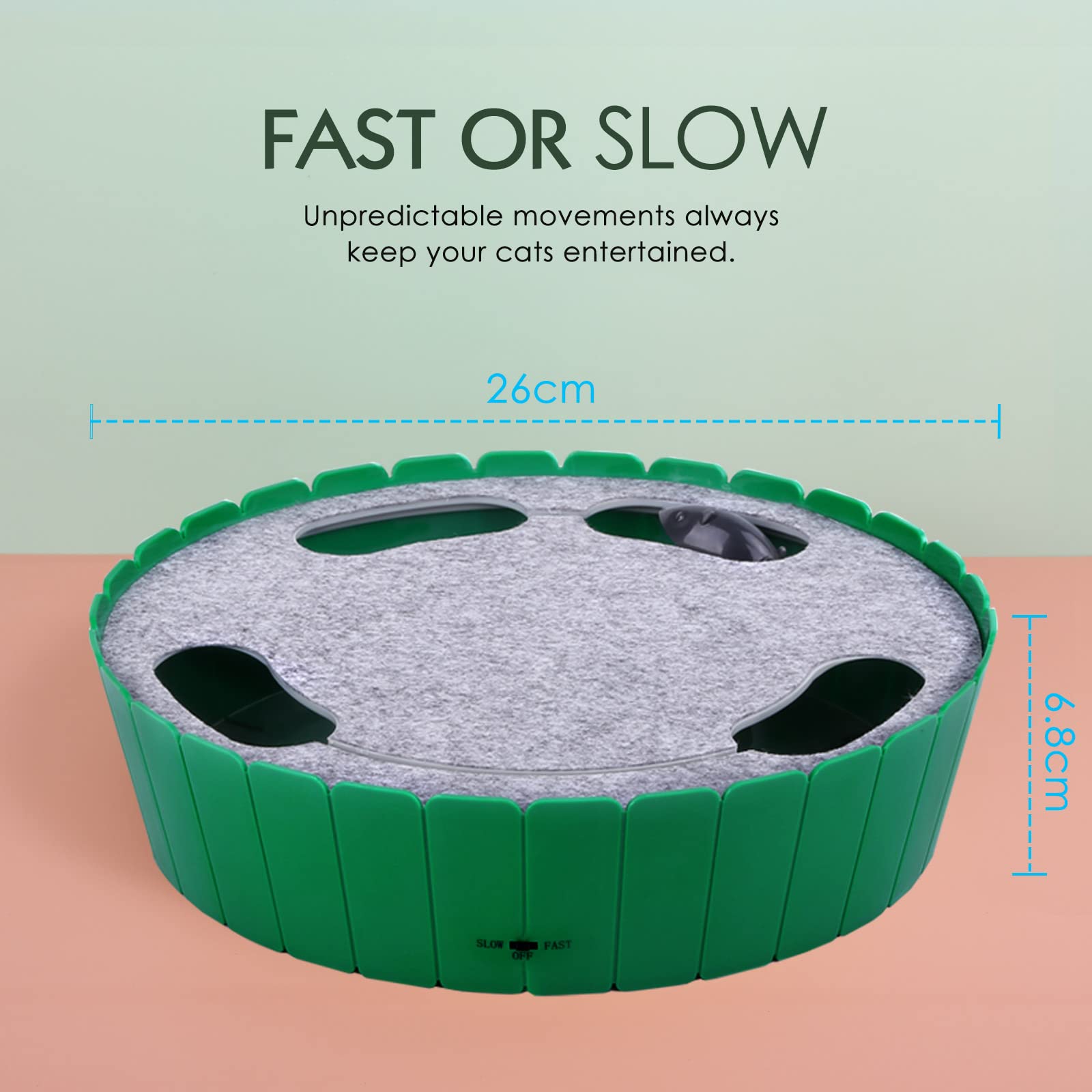 Pawaboo Interactive Cat Toy With Running Mouse, Electronic Motion Cat Toy Automatic Teaser For Indoor Cats, Pop And Play Hide Seek Cat Toy Hunting Mouse For Pet Cat Kitten Play Fun Exercise, Green