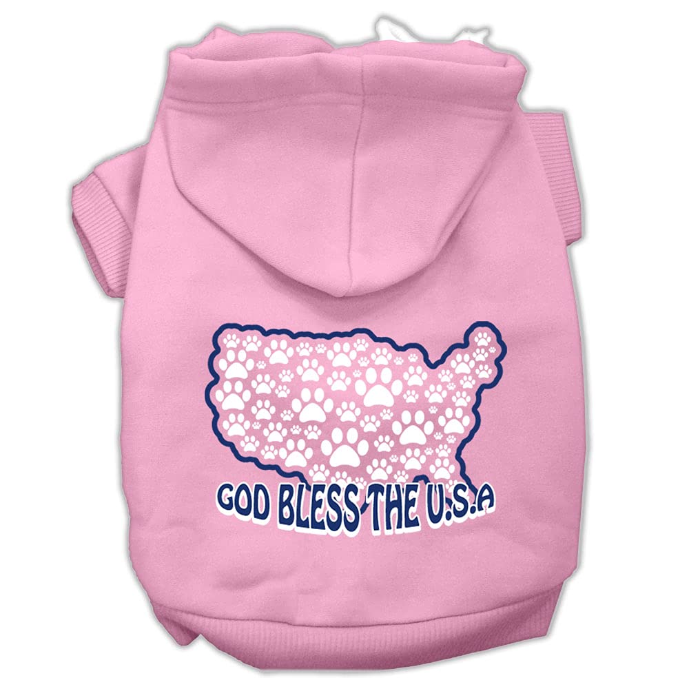 Pet, Dog & Cat Hoodie Screen Printed, 'God Bless The Usa' Light Pink Xs (0-3 Lbs.)