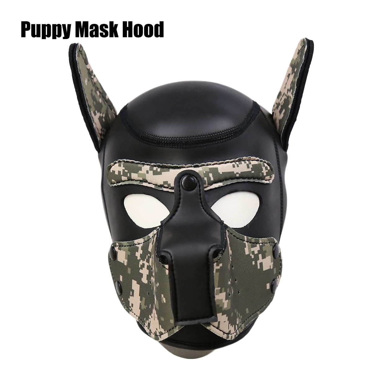Quyuwowo Neoprene Dog Full Face Puppy Mask Removable Pup Hood Halloween Mask (Camo Green, Mask)