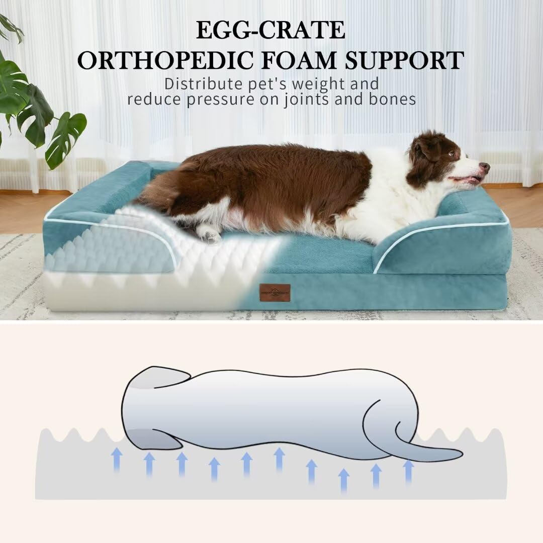 Comfort Expression Xxl Waterproof Orthopedic Dog Bed For Extra Large Dogs, Orthopedic Foam Dog Sofa Bed With Washable Removable Cover & Non-Slip Bottom(Xx-Large,Washed Blue)