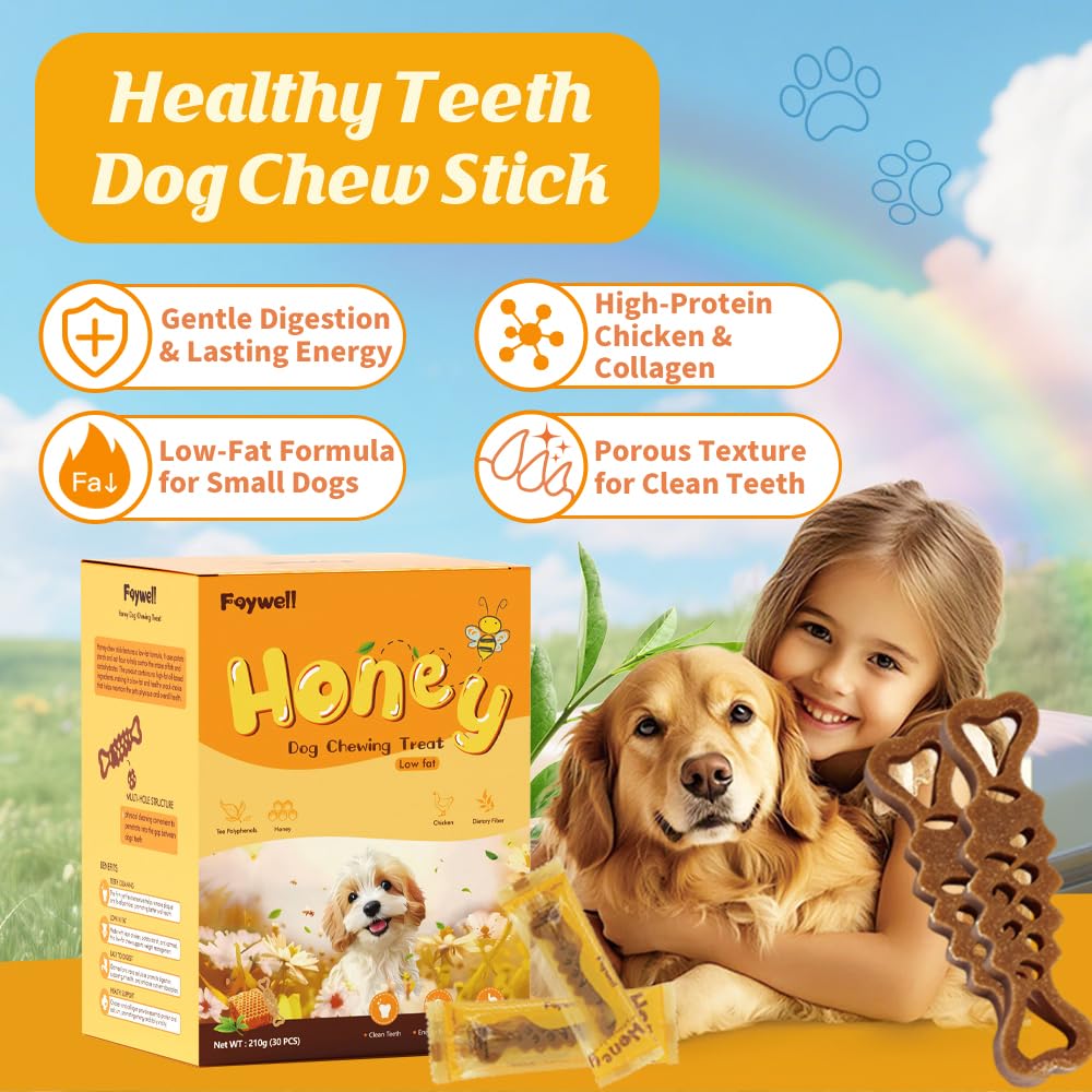 FAYWELL - Honey Dog Chewing Treat with Tea Polyphenols and Dietary Fiber, Chicken & Honey Taste, Low-Fat Protein, 5pcs