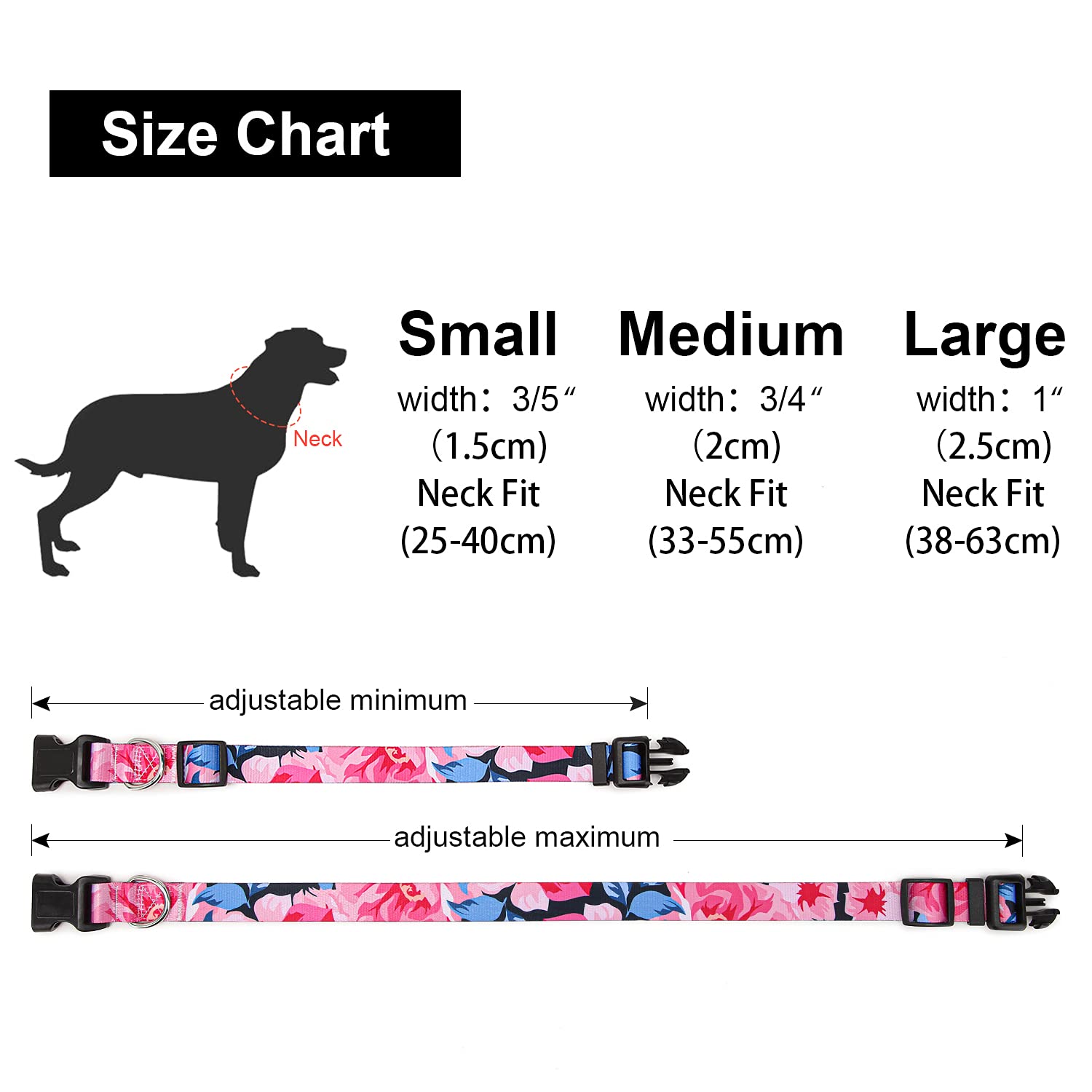 Suredoo Adjustable Dog Collar With Patterns, Ultra Comfy Soft Nylon Breathable Pet Collar For Small Medium Large Dogs (S, Pink Flower)