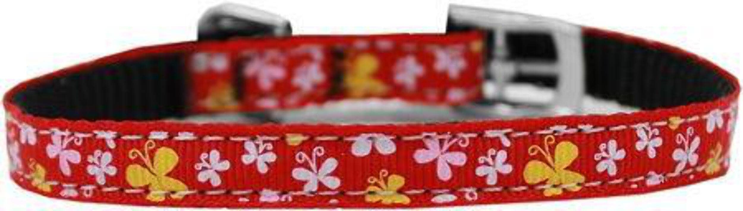 Mirage Pet Products Butterfly Nylon Dog Collar with Classic Buckle, Size 16, White