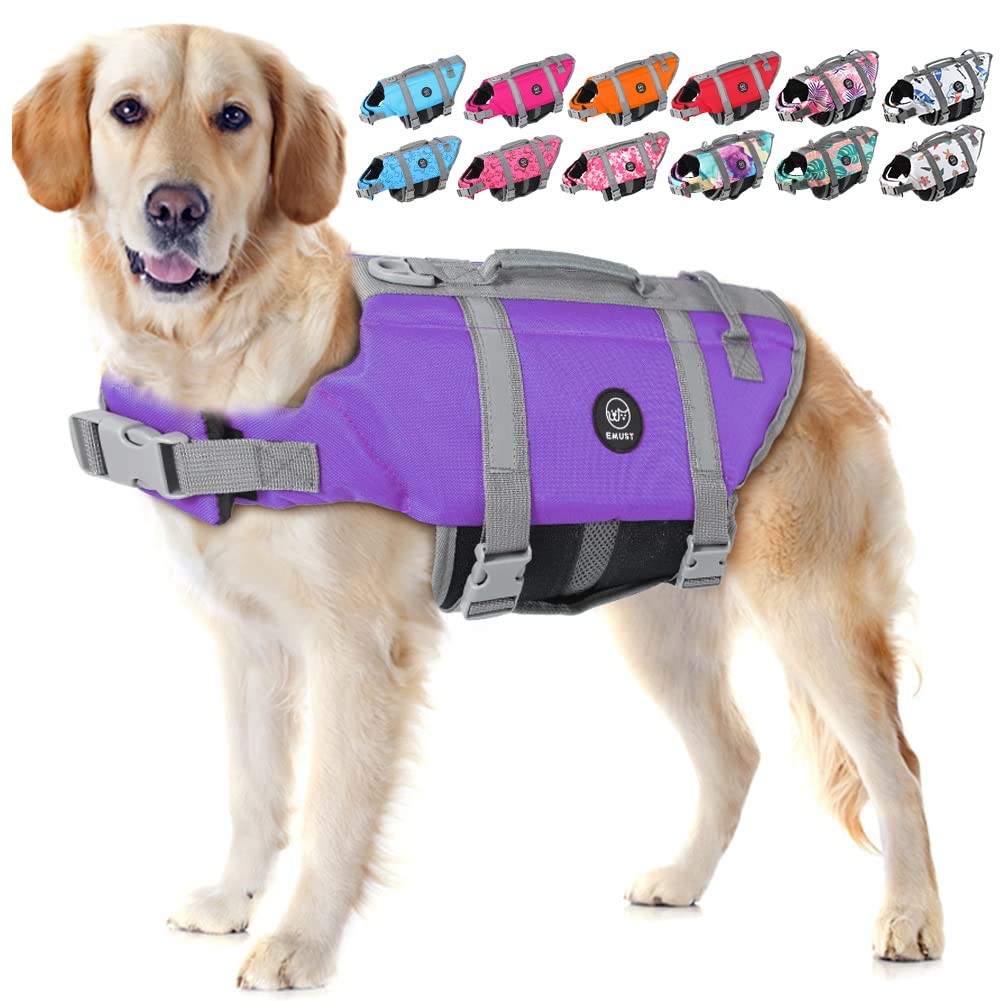 Emust Dog Life Vests, Adjustable Dog Life Jacket With Rescue Handle, Dogs Flotation Vest For Small/Medium/Large Dogs, Xs, Purple