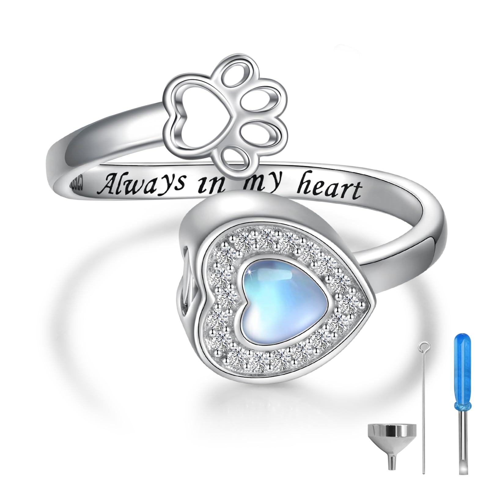 Sterling Silver Urn Ring For Dog Ashes: Paw Print Memorial Rings Cat Cremation Jewelry Keepsake Gifts For Women Pets Lover Custo