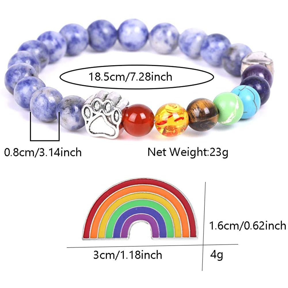 Ziper 2Pcs Dog Cat Memorial Gifts For Who Loss Of Pets,Rainbow Bridge Bracelet For Pet,8Mm 7 Chakra Bead Healing Bracelet