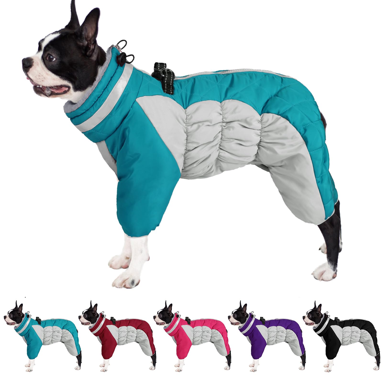 AOFITEE Fullbody Dog Coat - Warm Fleece Jacket with Built-In Harness, Reflective Turtleneck Snow Jacket, Puffer Coat for Small t