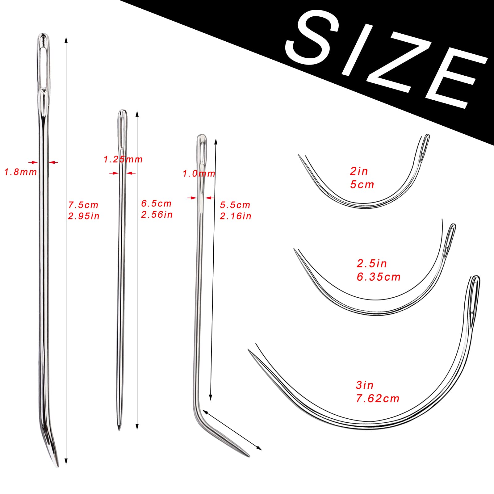20 Pcs Leather Sewing Needles,Heavy Duty Sewing Needles Kit Include Curved Leather Needle,Sack Needle,Hand Sewing Needle,Leather