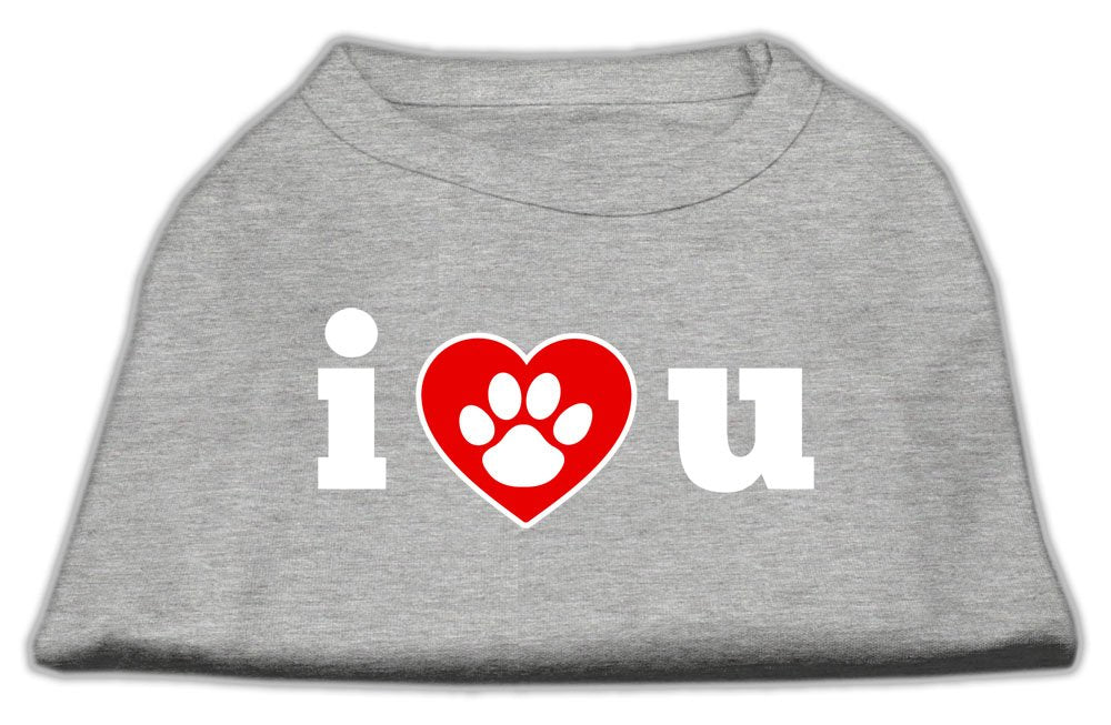 Mirage Pet Products 10-Inch I Love U Screen Print Shirt for Pets, Small, Grey