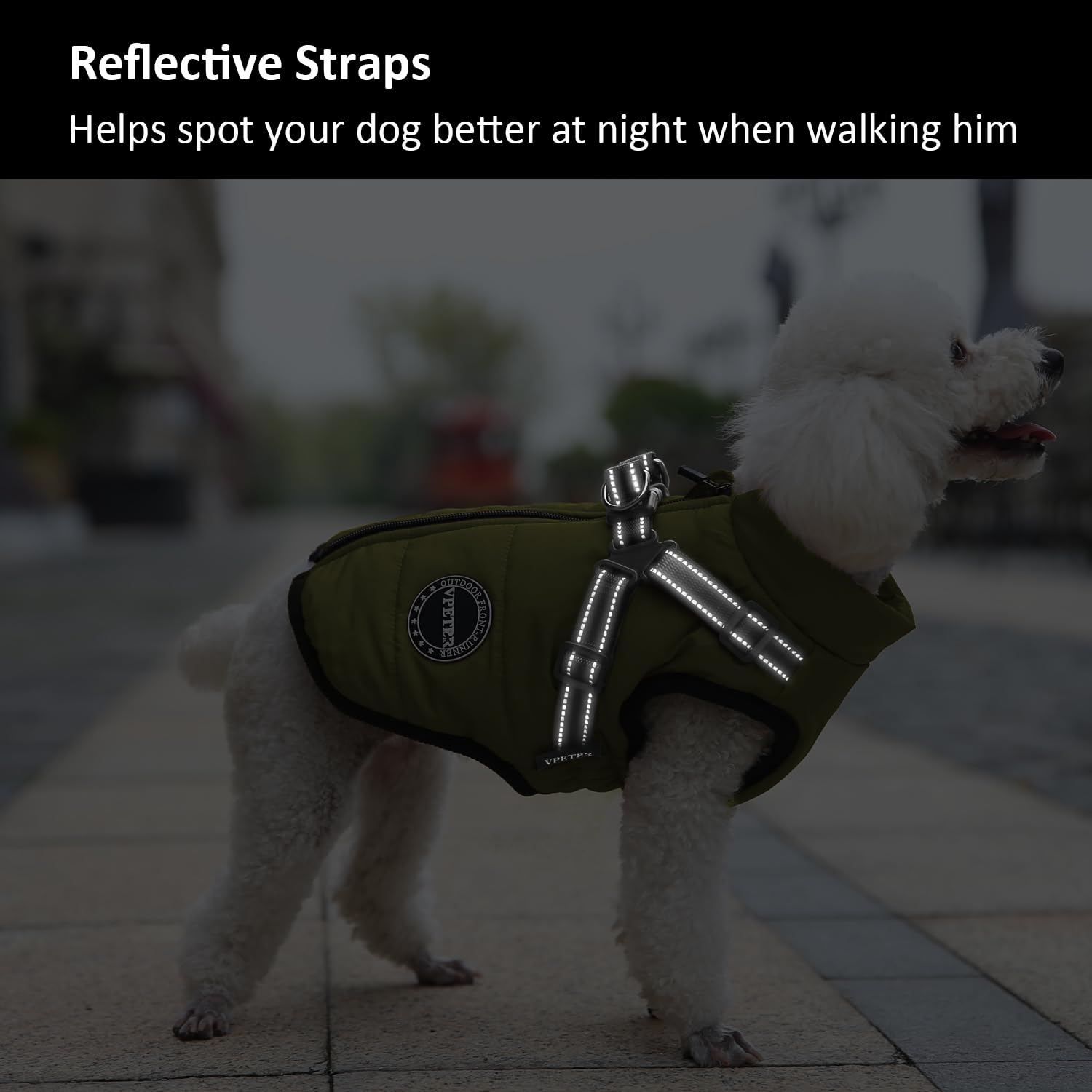 V.PET Warm Winter Dog Coat, Waterproof Fleece Jacket, X-Large, Green, Model WC01G0XL, Built-in Harness, Reflective, Cozy for Small Dogs