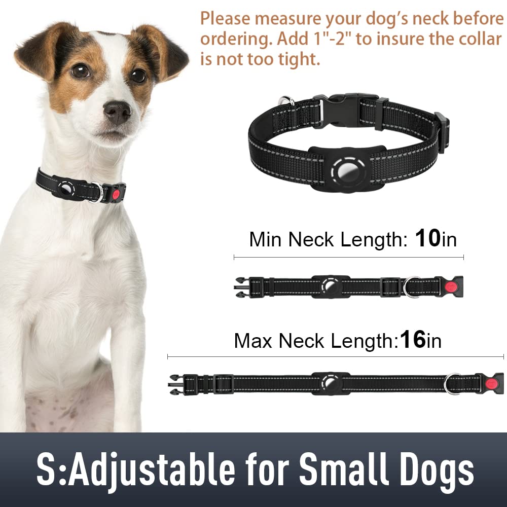 Erbine Airtag Dog Collar For Small Dogs, Reflective Dog Collars With Airtag Holder, Soft Padded & Safety Locking Buckle, Nylon Pet Collar Adjustable For All Breeds, Black