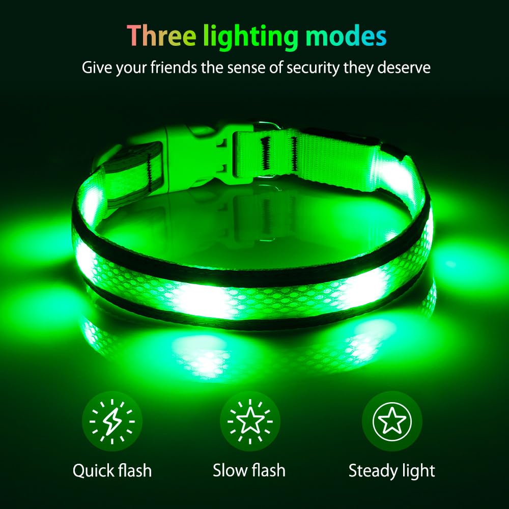 Illumifun Light Up Dog Collar - Usb Rechargeable Dog Light Glow In The Dark - High Visibility Led Dog Collar For Night Walking (