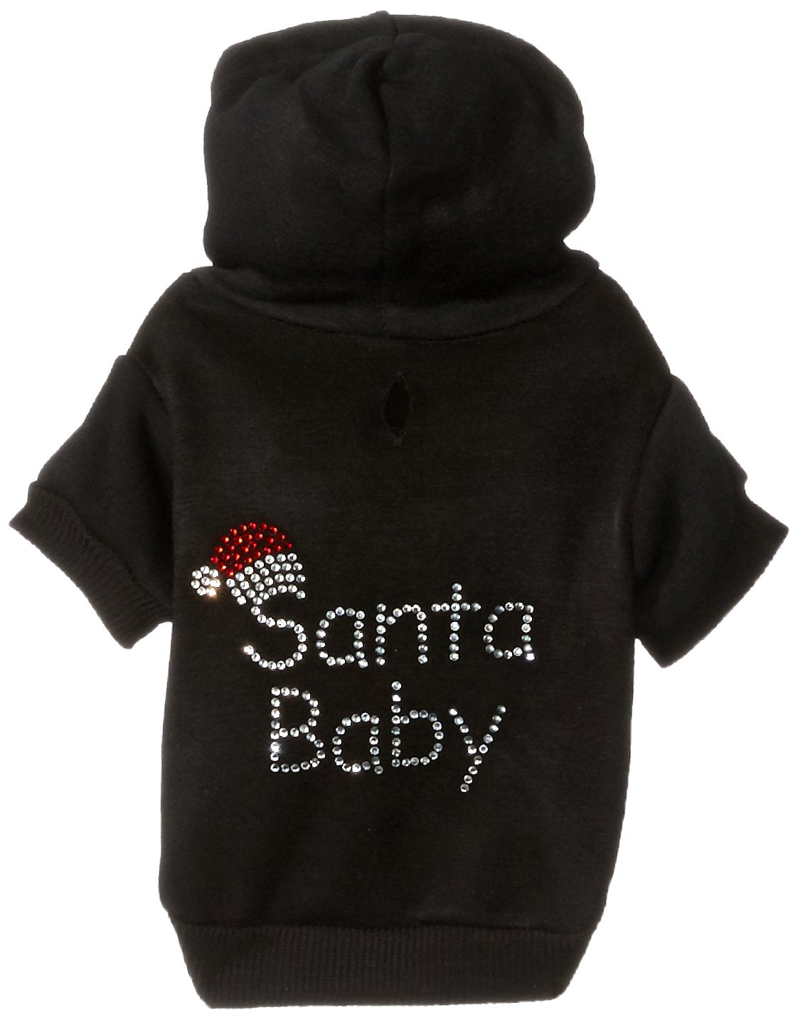 Christmas Pet, Dog & Cat Hoodie Rhinestone, &quot;Santa Baby&quot; Black SM (3-6 lbs.)