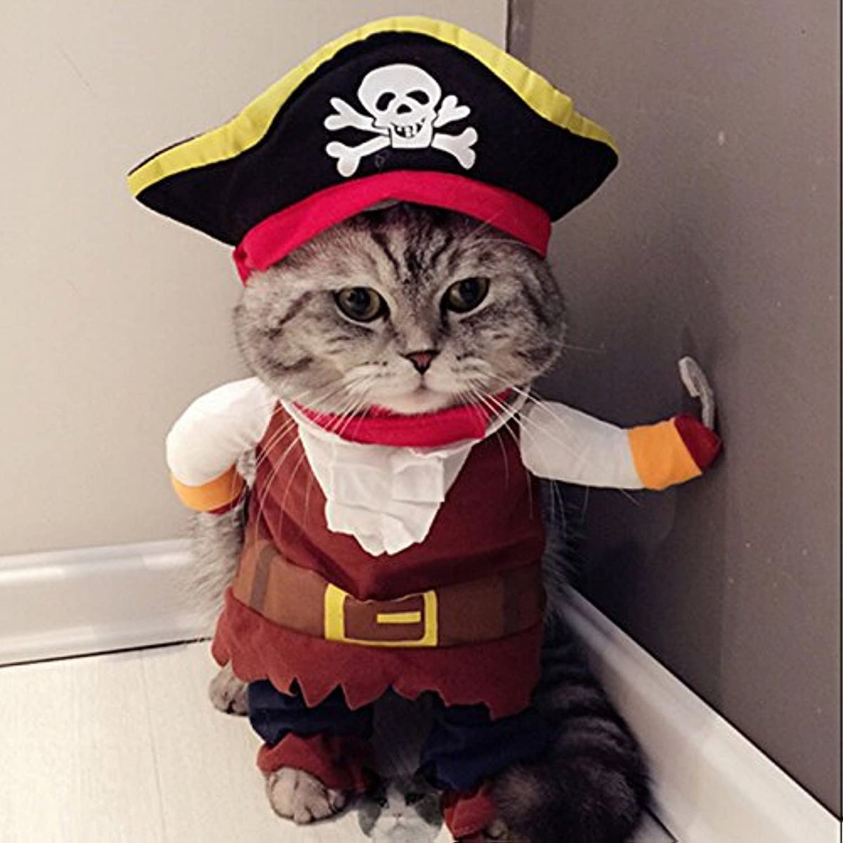 Idepet New Funny Pet Clothes Pirate Dog Cat Costume Suit Corsair Dressing Up Party Apparel Clothing For Cat Dog Plus Hat (Small)