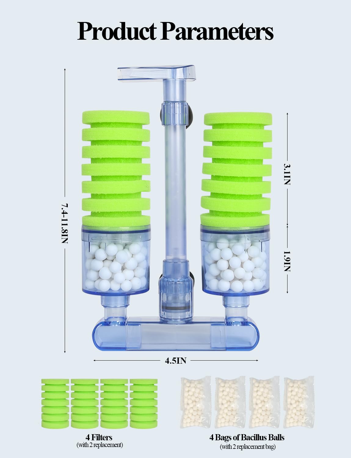 Upettools Aquarium Biochemical Sponge Filter, Ultra Quite Aquarium Air Pump Double Head Bio Sponge Fish Tank Foam Filter